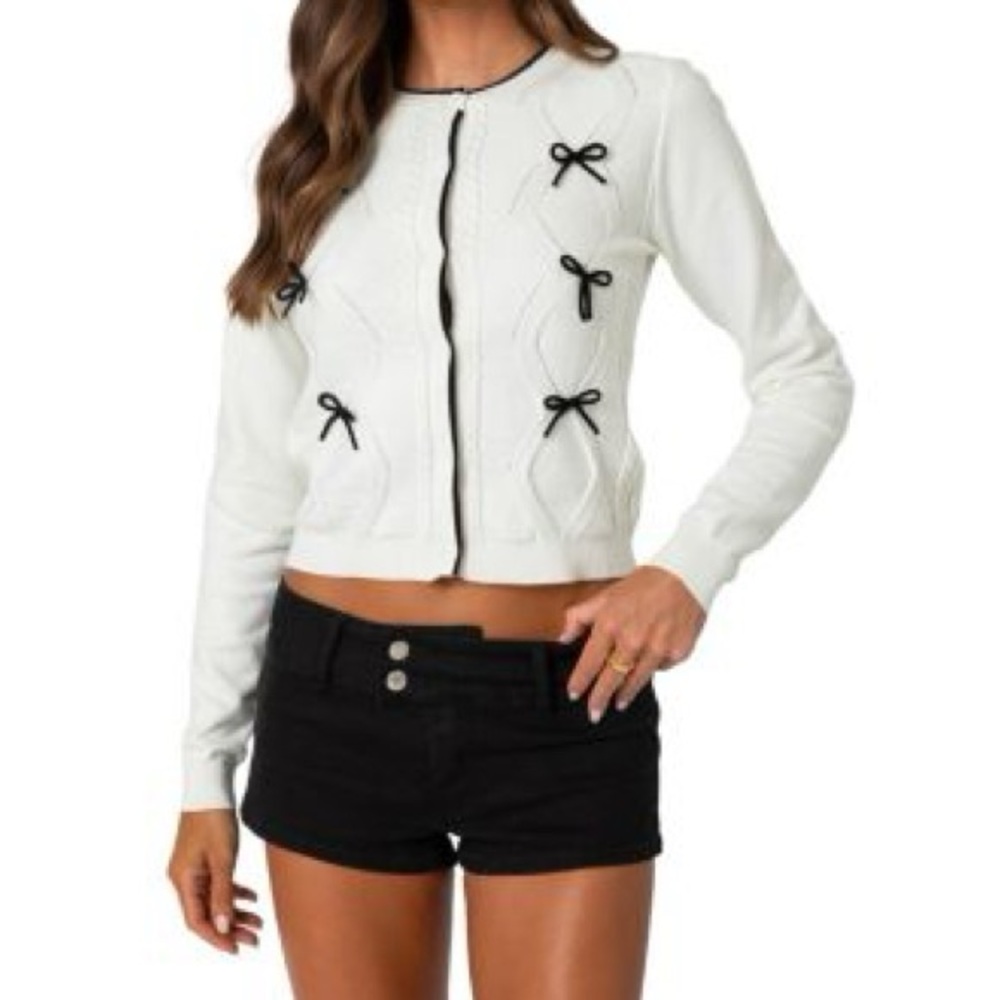 NWT Edikted White Cardigan with Black Bow Accents